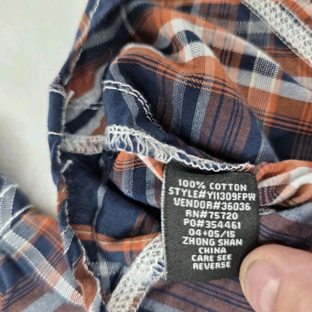 BKE Boys Blue Orange Plaid Flannel Shirt Youth Small Athletic Fit Western Y11309